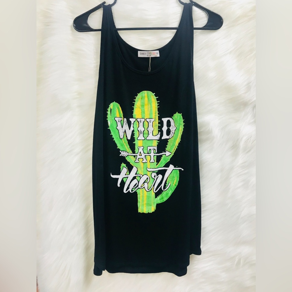 Black Tank Top with Cactus Print